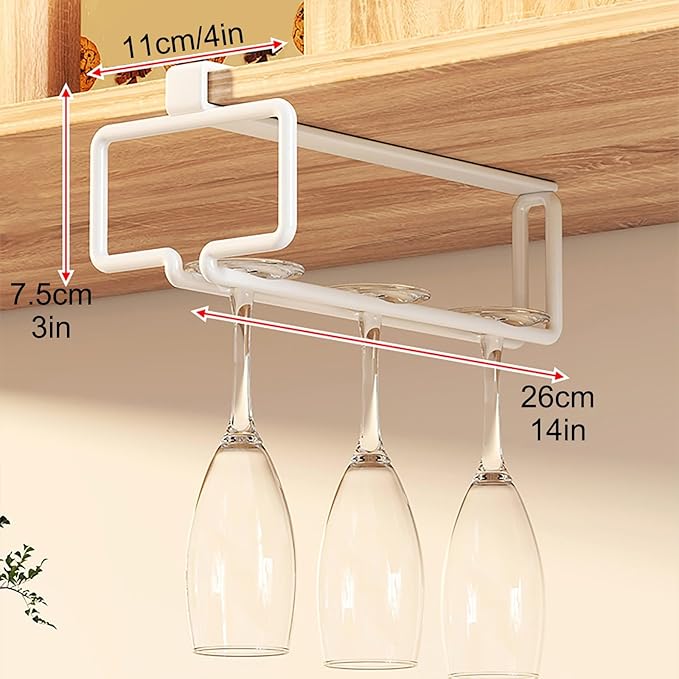Wine Glass Holder, Hanging Wine Glass Rack Under Cabinet, Wine Glasses Rack Organizer, Wine Glass Drying Rack, Complete Your Home Bar & Kitchen Storage(White)