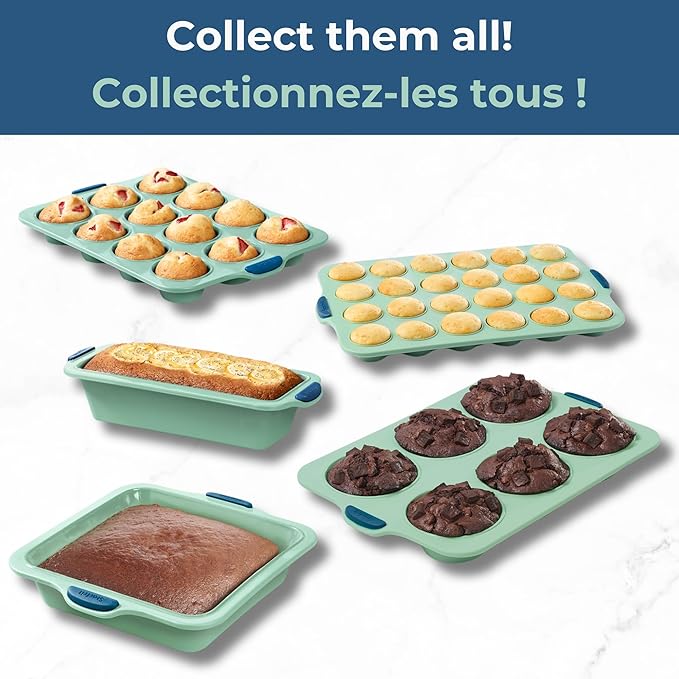 Starfrit 8” Square Cake Pan with Integrated Metal Frame - No Tray Needed - Easy Unmolding - LFGB Premium Silicone