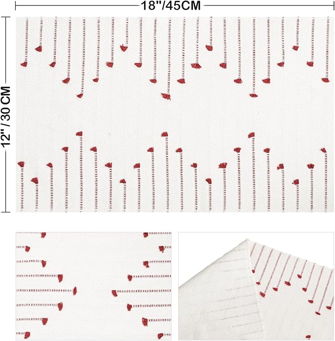 Artoid Mode Red Farmhouse Woven Rustic Placemats Set of 4,12x18 Seasonal Holiday Macrame Burlap Kitchen Dining Table Decoration for Home Party Decor