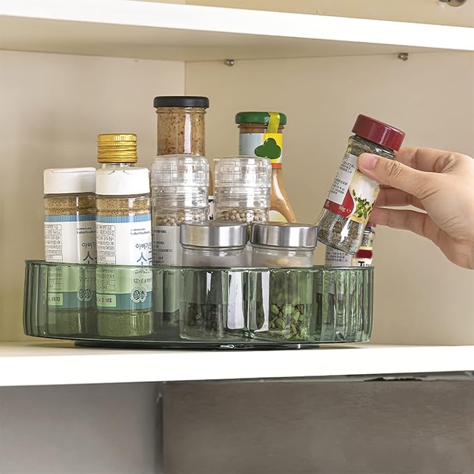 2 Pack Turntable Cupboard Organiser, Plastic Round Clear Rotating Turntable Organization, Rotating Spice Rack Kitchen Storage Organizer for Kitchen Countertop Cupboard (8.5-Inch and 11-Inch)