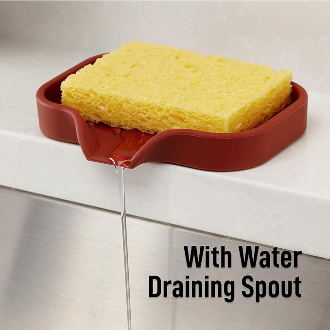 Zulay Kitchen Small Silicone Sponge Holder (4.9x3.3”) – Space-Saving Sink Organizer Tray for Sponge, Soap, Brush & More – Compact Non-Slip Dish for Kitchen & Bathroom (Canyon Rose)