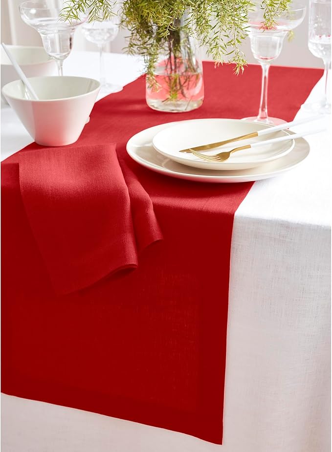 Solino Home 100% Pure Linen Red Table Runner 72 Inches - 14 x 72 Inch for Dining, Sideboard, Entry Tables - Sonoma, 4th of July