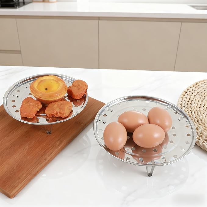 2PCS Round Stainless Steel Steamer Rack, Steaming Rack Stand, Canner Canning Racks Steamer Insert Stock Pot Steaming Tray Pressure Cooker Cooking Toast Bread Salad Baking