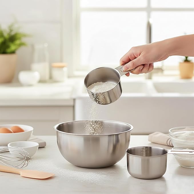3PCS Measuring Cup, HIA 1 Cup Stainless Steel Metal Measuring Cups with Ergonomic Handle, Great for Wet and Dry Ingredients