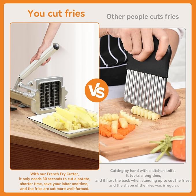 Commercial French Fry Cutter Heavy Duty Potato Slicer with 3/8&1/4&1/2 Inch Blade, Stainless Steel Potato Chopper French Fries Cutter with Suction Feet for Potato Carrot Yam Cucumbers