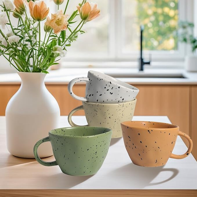 Coffee Mugs Set of 4, 13.5 oz Multicolour Ceramic Coffee Cups, Latte Mug with Large Handle for Coffee, Tea, Cocoa, Milk, Used for Microwave Ovens and Dishwashers (white)