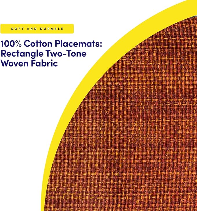 Sweet Home Collection 100% Cotton Placemats for Dining Room Rectangle Two Tone Woven Fabric 13" x 19" Soft Durable Table Mat Set, Set of 4, Rust