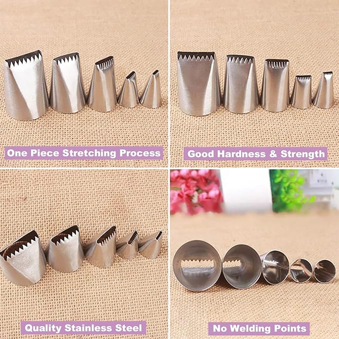 Half Row Braided Flower Piping Tips Set, BasketweavePiping Tip Set, Stainless Steel Piping Nozzles Kit, Braided DecoratingTube Set, for Pastry Cupcakes Cakes Cookies Decorating (6 Pcs)