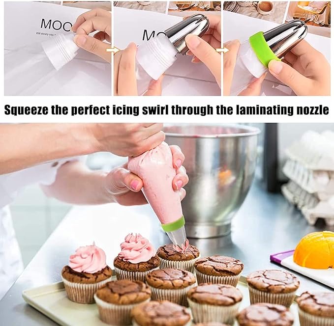 22Pcs Piping Nozzles Set, Stainless Piping Tip Set with 10 Pastry Piping Bags, Anti - Burst Cupcake Icing Bags, 2 Couplers, for Cake Decoration Cupcake Baking Cookie…