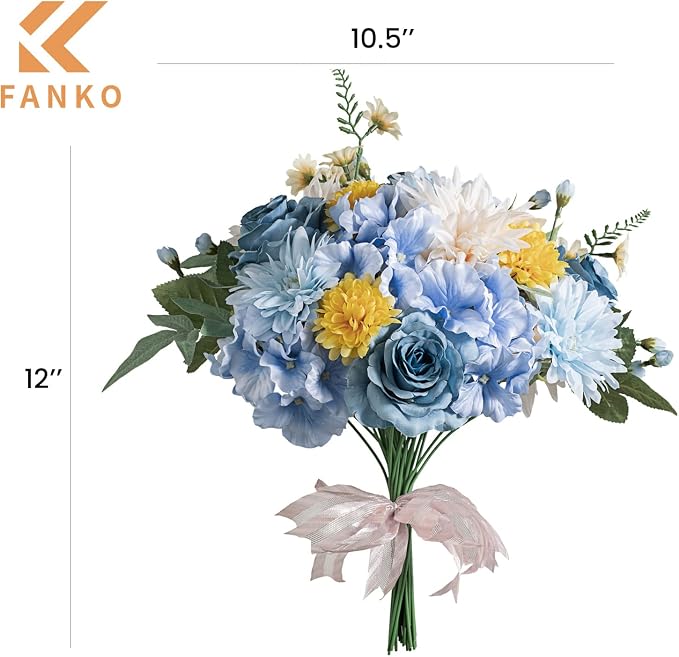 FANKO Artificial Flowers for DIY Bouquet, Blue Faux Rose, Blue White Yellow Fake Flower Rose Dahlia Daisy Hydrangea for Vase, Floral Arrangement, Centerpieces, Wedding Arches, Home Decor, Party Décor
