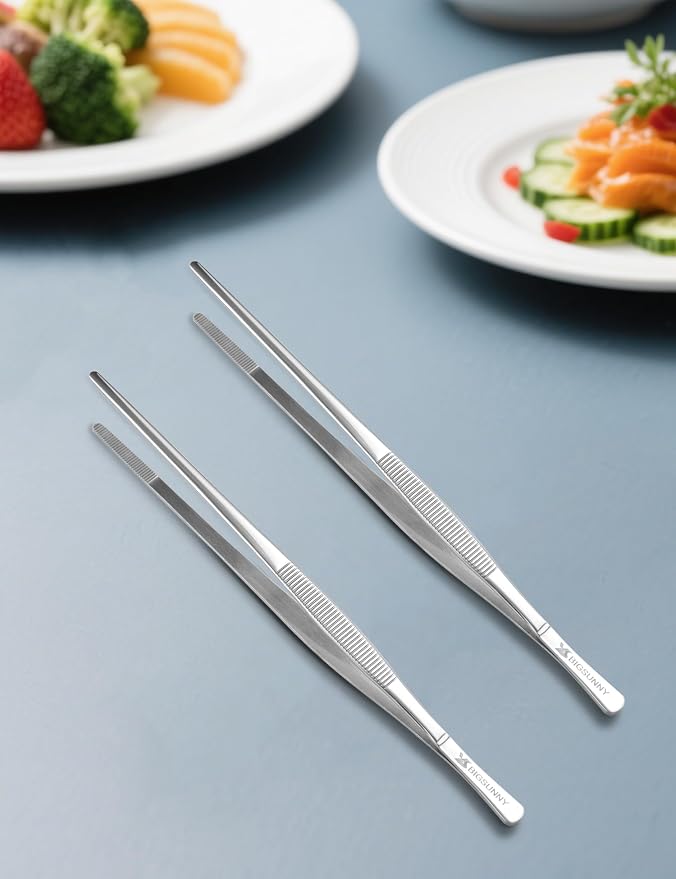 2 Pcs 8.5 Inch Kitchen Tweezers Fine Tweezer Tongs, MSY BIGSUNNY Stainless Steel Food Tweezers Multi-function Cooking Tongs Kitchen Serving Tong
