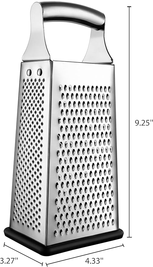 Spring Chef Professional Large Parmesan Cheese Grater, Stainless Steel Metal Box Grater with Handle, 4 Sided Handheld Kitchen Food Shredder for Cheese, Carrot, Veggie, Ginger, Potato - Dishwasher Safe