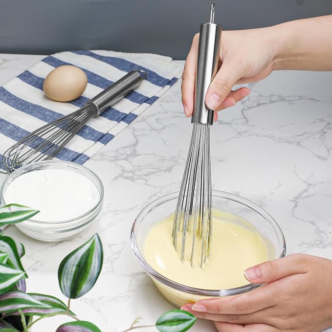 Webake 11" Stainless Steel French Whisk French Whip for Professional or Home, 304 Metal Whisk Set of 2