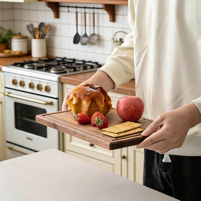 muso wood Walnut Wood Cutting Board Wooden Kitchen Chopping Board with U-Shaped Juice Groove & Handle, Heavy Duty Cutting Board for Vegetables, Meat, Fruits (13 x 9 inch)