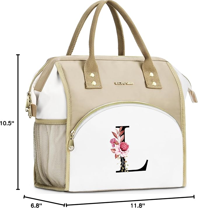 Initial Lunch Bag Women, Cooler Insulated Lunch Box for Girl, Large Adult Leakproof Lunch Box for Picnic Work, Personalized Tote Bag, Birthday Gifts/Teacher Gifts, Letter L.