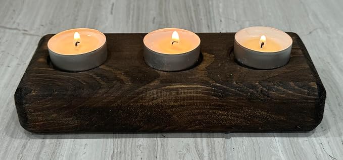 Wooden 3 Tea Light Candle Holder, 8 Inches (Espresso Brown, Rounded Brick)