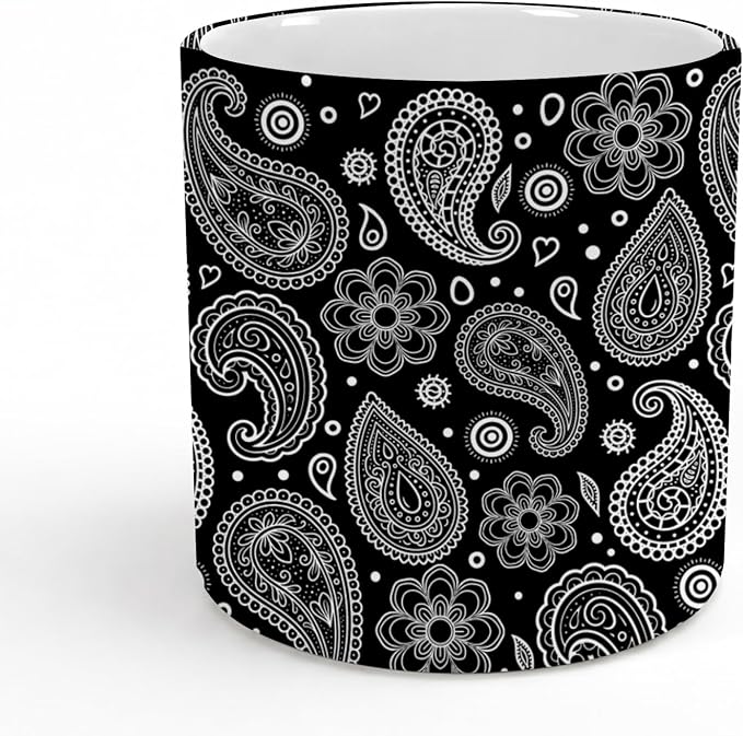 Paisley Ceramic Utensil Holder for Kitchen Counter, 5.12" Vintage Paisley Kitchen Organizer, Black Counter Decor & Accessories, Decorative Utensil Crock for Spatulas, Spoons & Cooking Tools