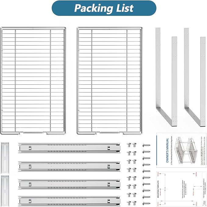LOVMOR 2 Tier Individual Pull Out Cabinet Organizer 9" W x 21½" D, Slide Out Kitchen Cabinet Storage Sliding Shelves