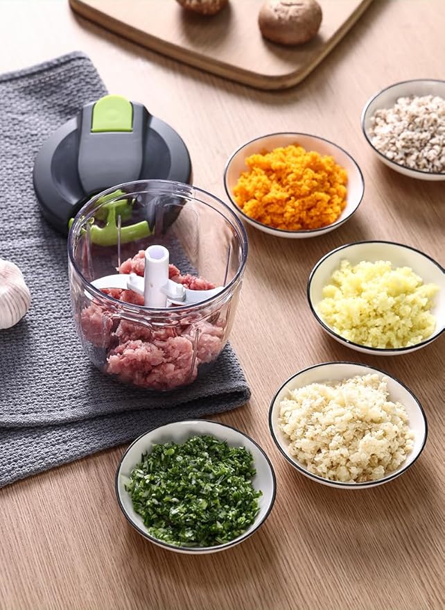 Vegetable Chopper Manual Food Processor, Portable Hand Pull String Garlic Mincer Onion Cutter for Veggies, Ginger, Fruits, Nuts Kitchen Cooking, Herbs, etc., 500ml, Kitchen Cooking Tool