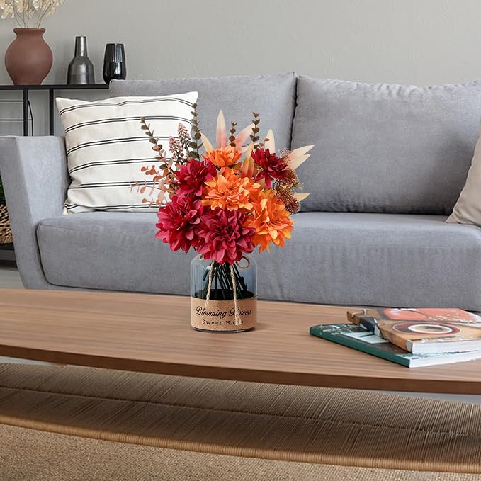 Leftover Fake Fall Flowers in Vase,Faux Flowers in Vase,Fall Floral Arrangement,Fall Centerpieces for Tables,Artificial Flowers,Kitchen Decor,Coffee Table Decor