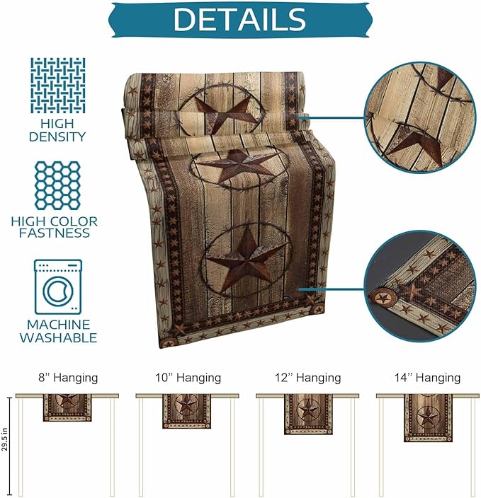 Western Farmhouse Table Runner 48 Inch Long Dresser Scarves Primitive Rustic Cotton Linen Tablerunners Country Retro Texas Star Dining Kitchen Burlap Table Setting Decor for Party Holiday, 13"x48"