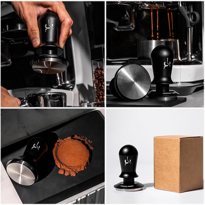 Coffee Tamper Universal Constant Pressure Stretch Powder Press Adjustable Depth 304 Stainless Steel Corrugated Base 53mm Coffee Maker Accessories for Espresso
