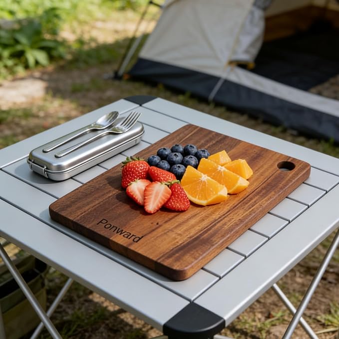 Small Acacia Wood Cutting Board Set of 2, Compact Wooden Chopping Board for Kitchen with Juice Grooves and Hanging Hole, Mini Cutting Board for Vegetables, Fruit, Bread, Meat, 10" x 7"