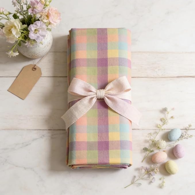Urban Villa Easter Checks 100% Cotton Fused Table Runner, 14" x 72" Inches, Checkered/Plaid Pattern, Heavy Duty, Machine Washable, Eco-Friendly, Food Safe