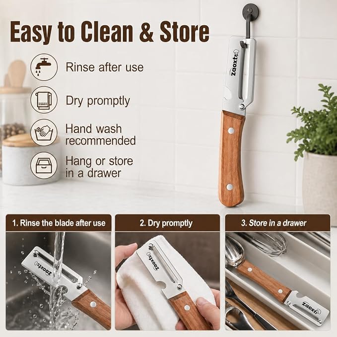 2-in-1 Multifunctional Vegetable Peeler with Bottle Opener, Wide Stainless Steel Blade and Non-Slip Wooden Handle, Kitchen Peeler for Potato, Apple, Pumpkin, Fruit and Vegetables 2pcs