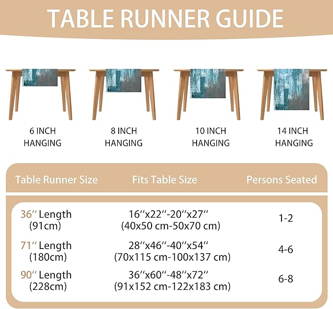 Table Runner Modern Abstract Art Painting Linen Dresser Runner Rustic Farmhouse Style Table Decor for Kitchen Dining Wedding Coffee Home Party (Teal, 13"x 71")