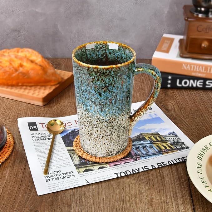 20oz Porcelain Colorful Coffee Mugs Set of 4, Large Tall Coffee Mugs with Handles, Modern Ceramic Coffee Cups for Tea, Cocoa, Milk, Gifts for Women Men