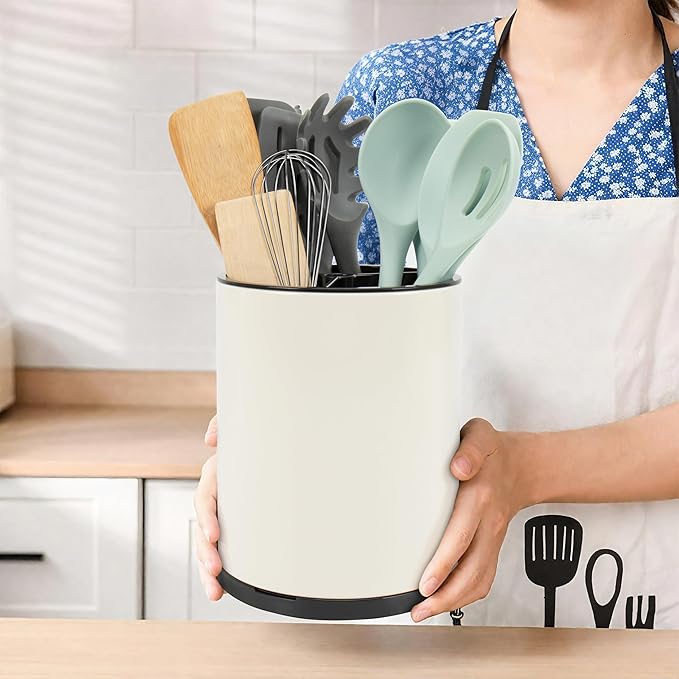 RedCall Stainless Steel Cooking Utensil Holder,360° Rotating Kitchen Utensil Holder,Extra Large Spatula Spoon Holder Counter,Weighted Base Utensil Caddy Storage Organizer for Countertop