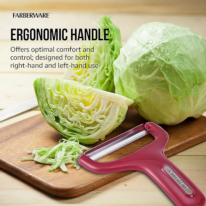 Farberware Professional Large Y Shaped Vegetable Peeler with Stainless Steel Premium Ultra Sharp Blade, 4.53x0.79x5.31 Inch, Berry