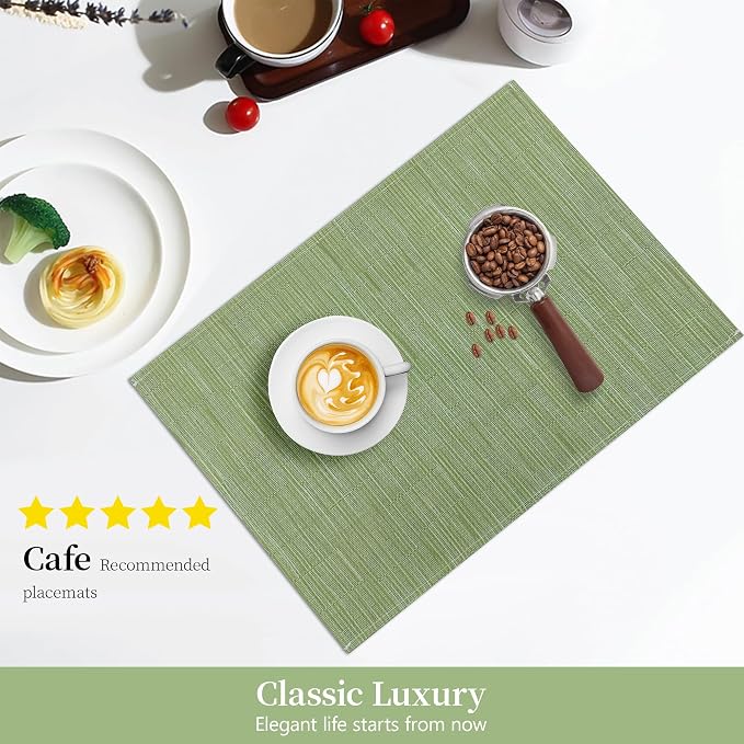 Bloss Placemats Set of 4, Linen Woven Place Mats for Kitchen Table Indoor/Outdoor, 12" x 18" Washable Placemat Dining Table Mats