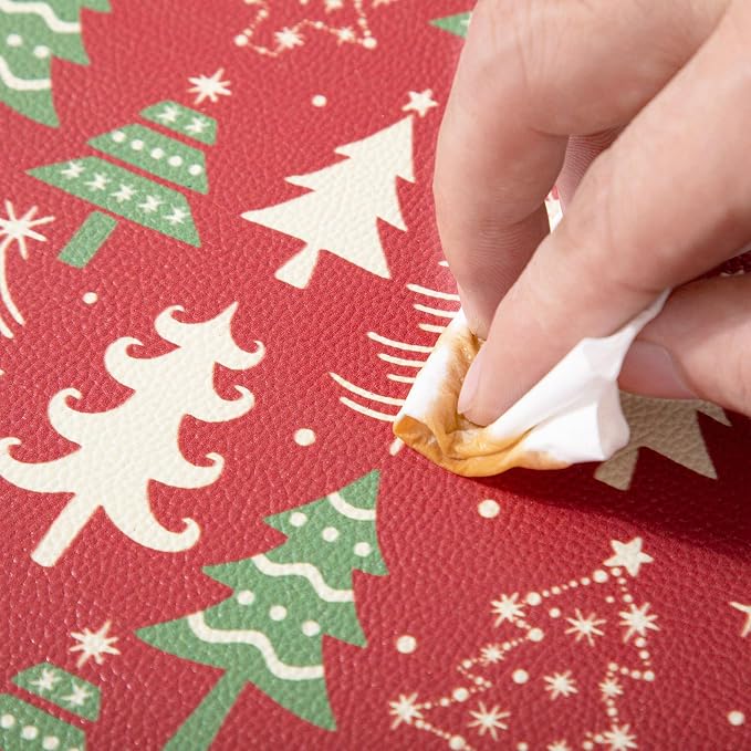 Placemats Set of 4-Waterproof Heat Resistant Non-Slip Washable Table Mats for Dining Table,12 x 18 inch Christmas Tree
