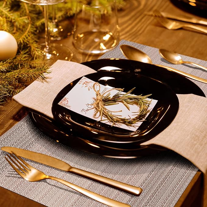 Winknowl Placemats Set of 6, Washable Vinyl Woven Placemats, Heat Resistant & Wipeable Table Mats for Kitchen Dining Table (Pink Gold)