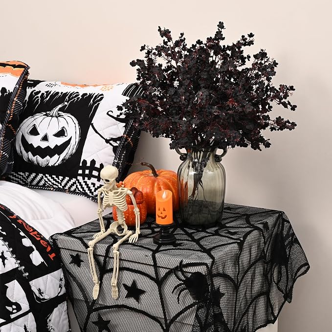 Waipfaru 15Pcs Halloween Flowers Babys Breath Silk Artificial Black Flowers Gypsophila Bouquets Bulk Real Touch Black Stems for Halloween Decorations DIY Floral Arrangement Table Centerpieces