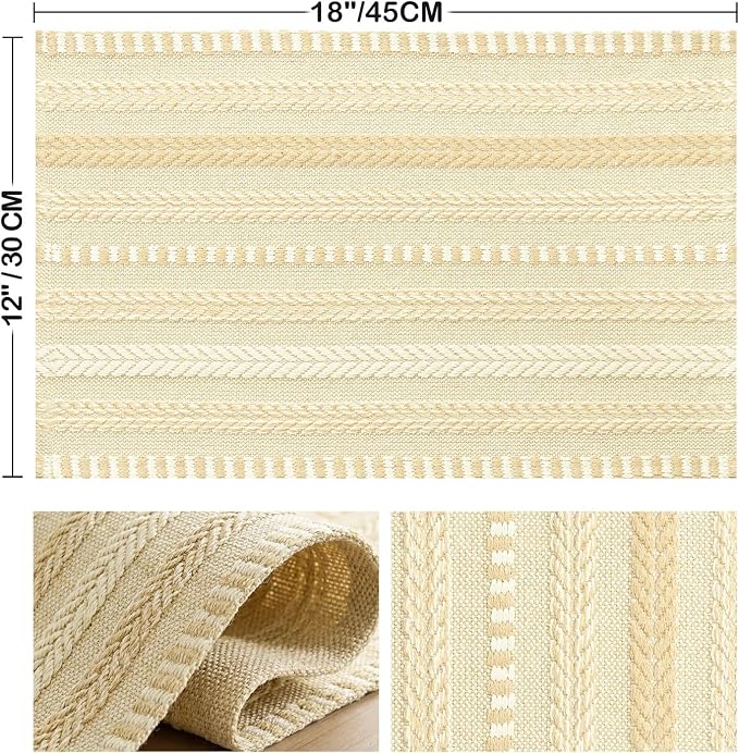 Artoid Mode Burlap Brown Farmhouse Woven Braided Stripe Placemats Set of 4,12x18 Inch Seasonal Holiday Table Mats Party Kitchen Dining Decoration