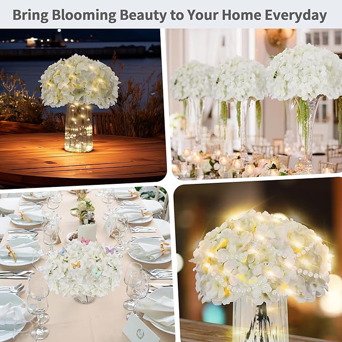 40 PCS White Artificial Hydrangea Flowers with Detachable Stems, 6 Inch Full Silk Hydrangea Heads for Wedding Centerpieces, Bridal Shower Bouquets, DIY Floral Arrangements and Home Decor