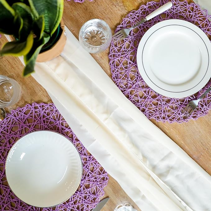 AHHFSMEI Paper Braided Round Placemats Set of 6 Natural Non-Slip Heat Resistant Table Mats for Dining Tables Woven Indoor Outdoor Place mats(Purple)