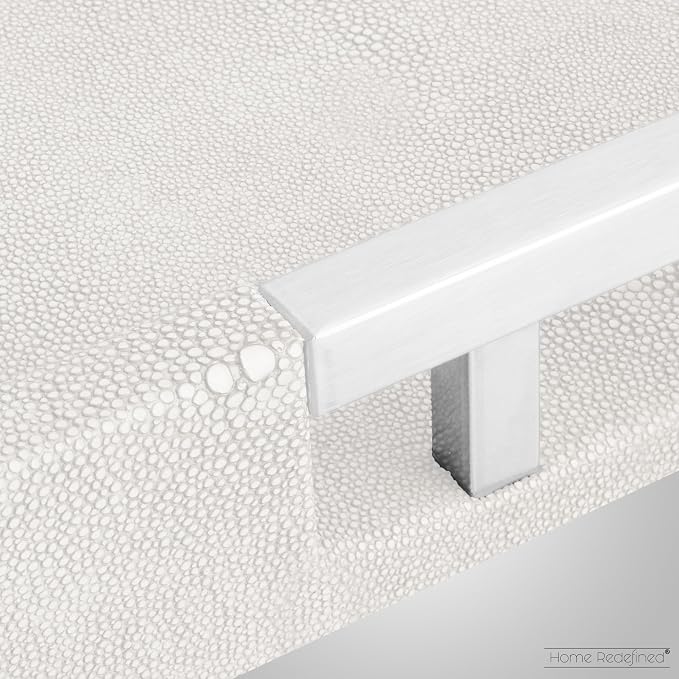 Modern Elegant 17.5"x12" White Rectangle Shagreen Faux Leather Decorative Tray Ottoman Coffee Table Perfume Living Room Kitchen Serving Tray with Silver Metal Handles for All Occasion's