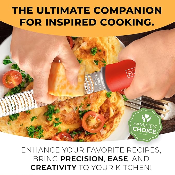 Orblue Lemon Zester & Cheese Grater - Premium Citrus Zester, Kitchen Grater for Parmesan, Chocolate, Fruits, Vegetables, Ginger, Garlic, Nutmeg - Stainless Steel Blades with Protective Cover, Red
