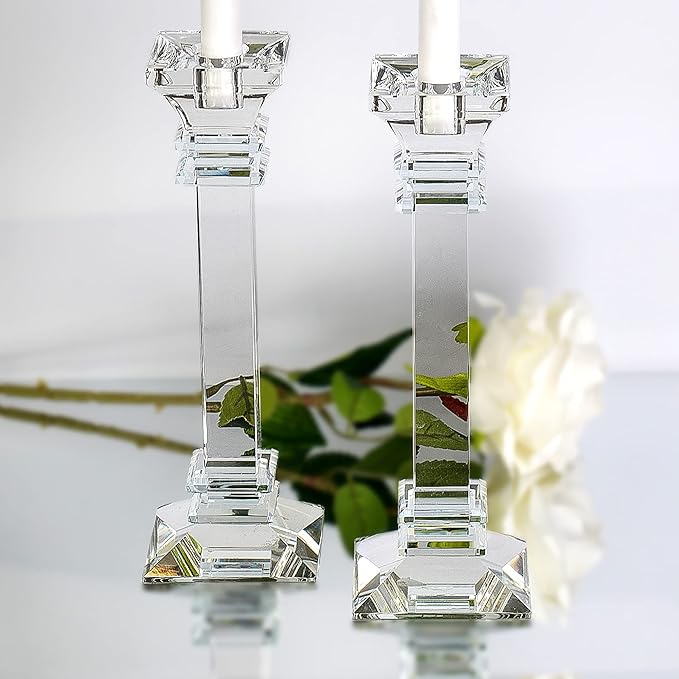 Crystal Candle Holders Set of 2-11.8" Tall Crystal Candlestick Holders - Ultra Elegant & Modern Centerpiece Home Décor