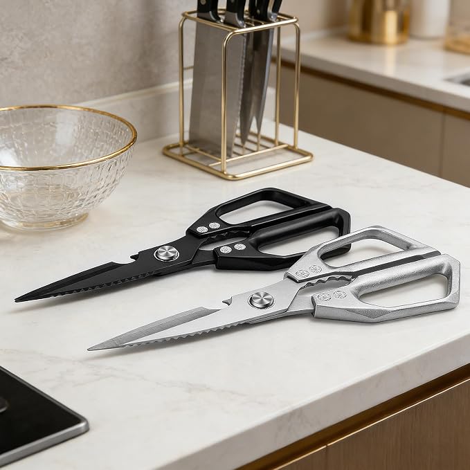 Kitchen Scissors for Food Japanese Shear - 2 PCS Poultry Shears, All Purpose Heavy Duty for Chicken, Meat, Quail, Fish, Turkey, Vegetables, Stainless Steel Cooking Scissors, Dishwasher Safe