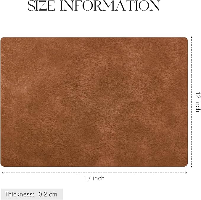 MOSAYT Vinyl Placemats Set of 6-12 X 17 Inch - Faux Leather 100% Waterproof Oil-Proof Wipeable PU Place Mats, Heat Resistant Reversible Table Mats for Kitchen, Dining, Outdoor, Reddish Brown