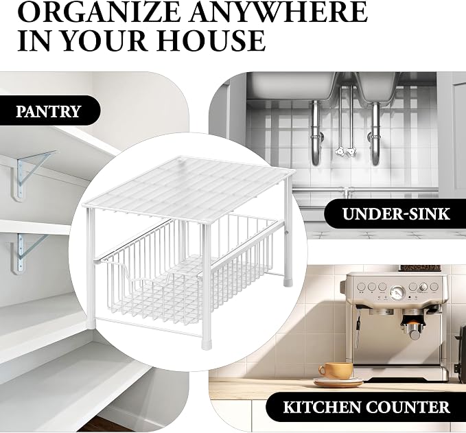 Simple Houseware Stackable Under Sink Cabinet Sliding Basket Organizer Drawer, White