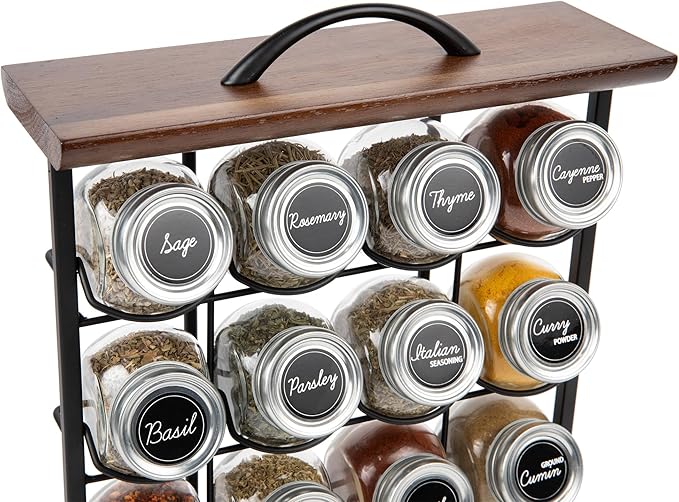 Orii 16 Jar Acacia Wood Vertical Spice Rack with Spices Included & 5-Year Spice Refill Program – Space-Saving Countertop Spice Rack with Glass Jars