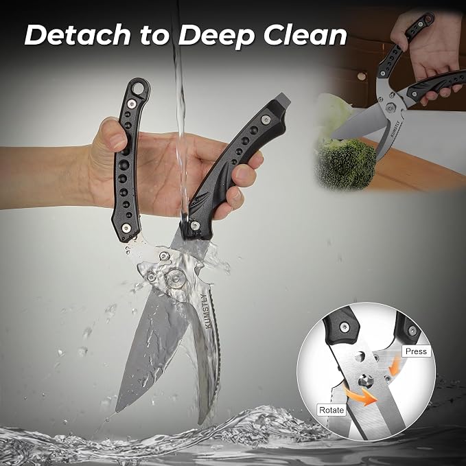 Kitchen Scissors All Purpose Kitchen Shears Heavy Duty for Cutting Chicken, Turkey, Meat, Bones, Vegetables Stainless Steel Spatchcock Shears Multipurpose Food Scissors (Black)