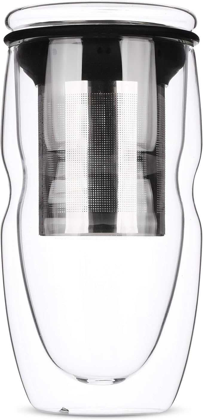 BTaT- Double Wall Glass Tea Cup With Stainless Steel Infuser and Lid, 16 oz, Borosilicate Glass Tea Mug Infuser, Gifts for Tea Lovers