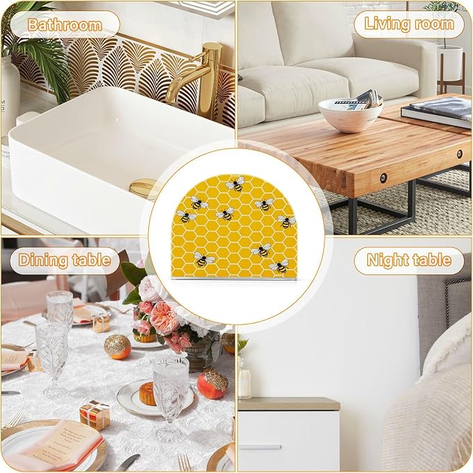 Yellow Bees and Honey Napkin Holder for Tables Paper Cocktail Napkin Holders for Kitchen and Dinning, Acrylic Dinner Napkin Dispenser for Restaurant Home Decor Bar Accessories 1 Pack